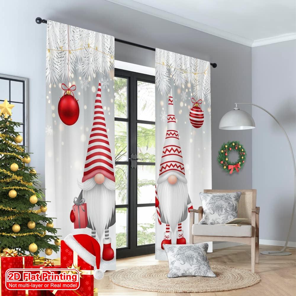 2D Flat Printing 2pcs Merry Christmas Trendy Curtains Christmas Gnomes Winter Snow_b Digital Printed Polyester Drapes Birthday