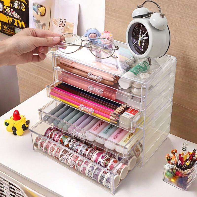 Transparent Multi-Layer Desktop Storage Box for Stationery, Paintbrushes, and Pens