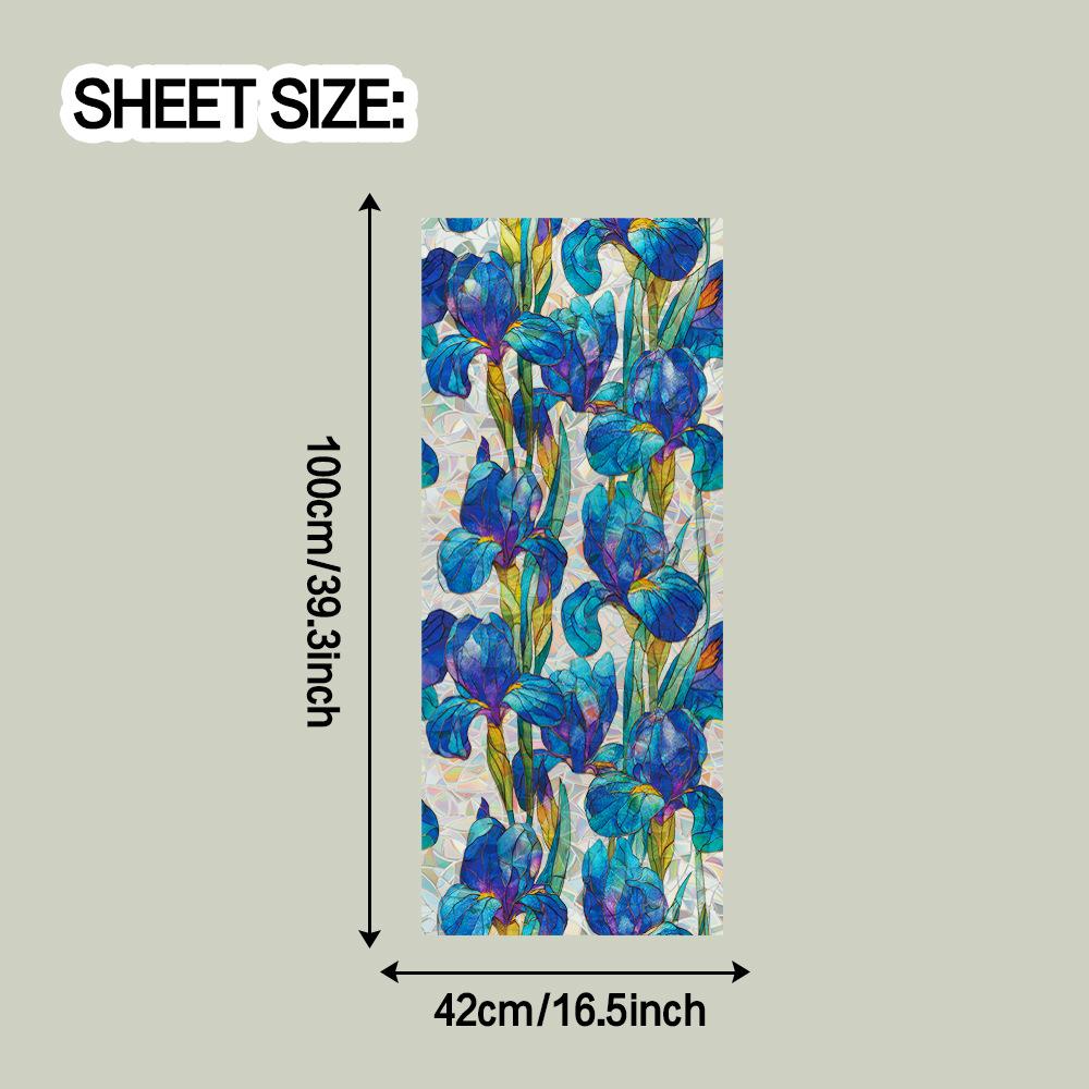 

Яркие напечатанные лазером наклейки с синими ирисами для декора дома, статические наклейки для стеклянных дверей и окон 42*100cm