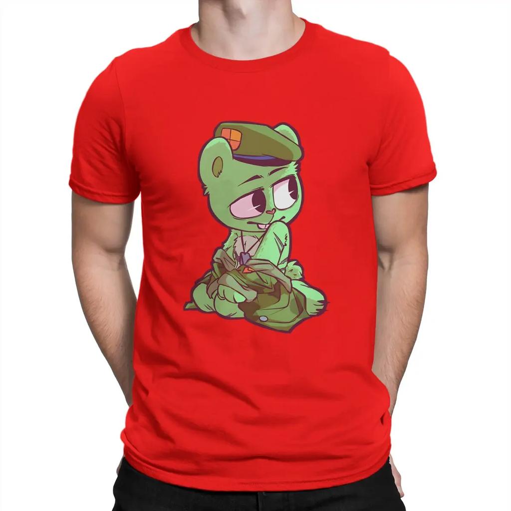 Kawaii Men T Shirts Happy Tree Friends Novelty Tee Shirt Short Sleeve Crewneck T-Shirts Cotton Printed Clothes