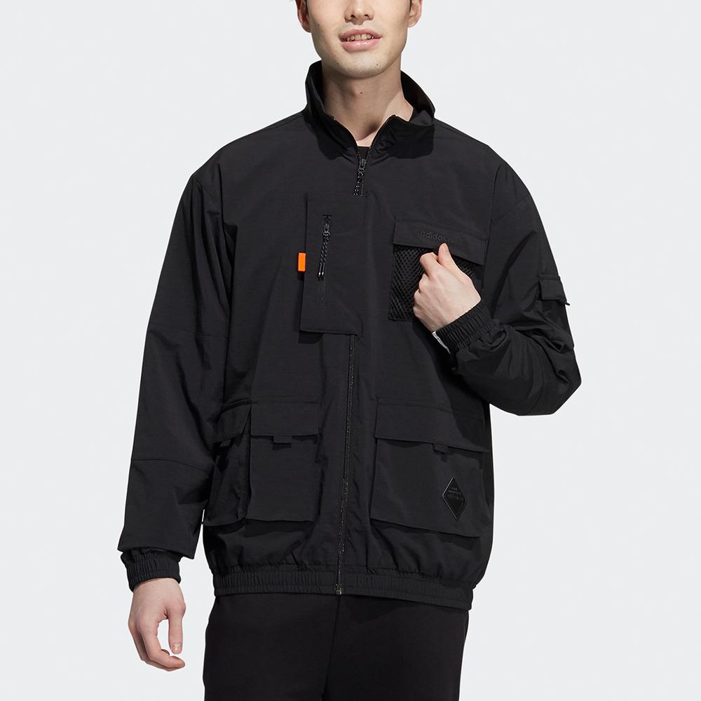 Adidas Neo Casual Utility Jacket with Multiple Pockets and Sport Logo Men Outerwear Black HE7940
