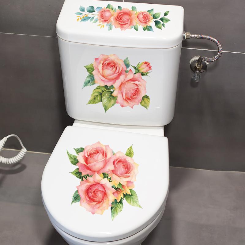 New Pink Rose Bathroom Waterproof Toilet Cover Toilet Sticker Self-Adhesive Sticker Decoration For Toilet