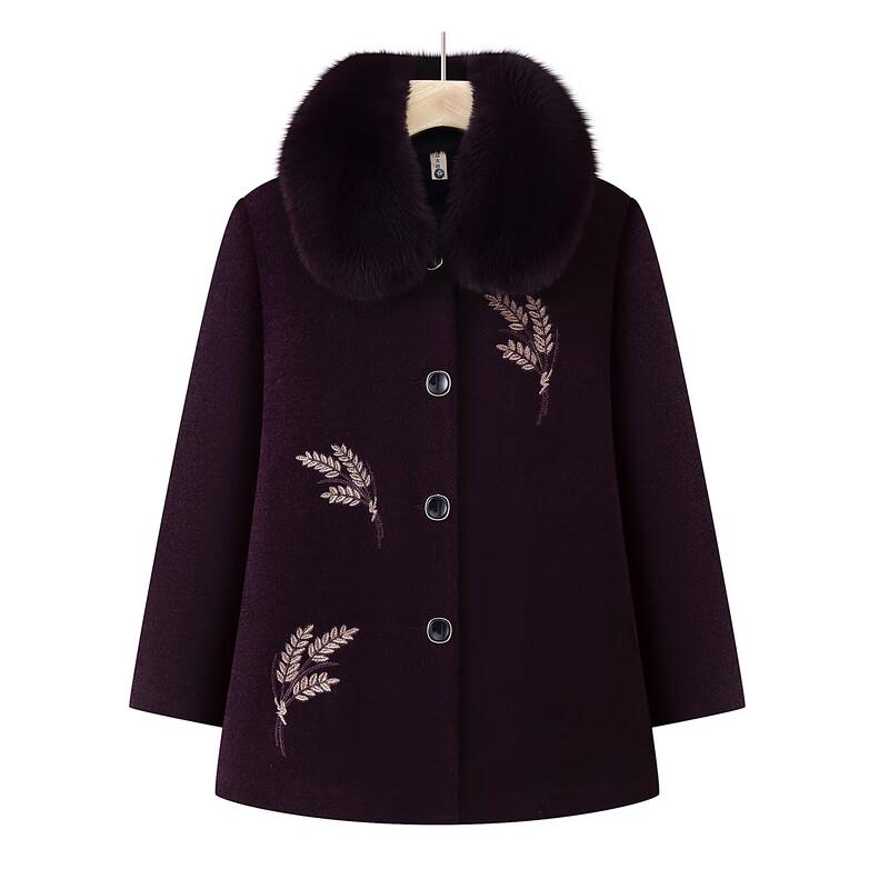 Middle-aged & Elderly Women's Winter Woolen Coat with Faux Fur Collar