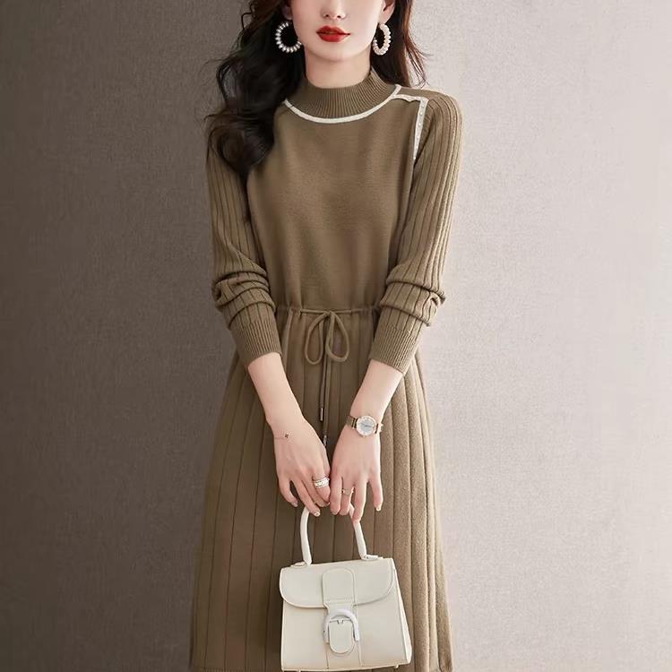 Underwear Dress for Women with Coats Mid-length Autumn and Winter Style Waist-hugging Slimming Wool Knitted Base Sweater Skirt Thick