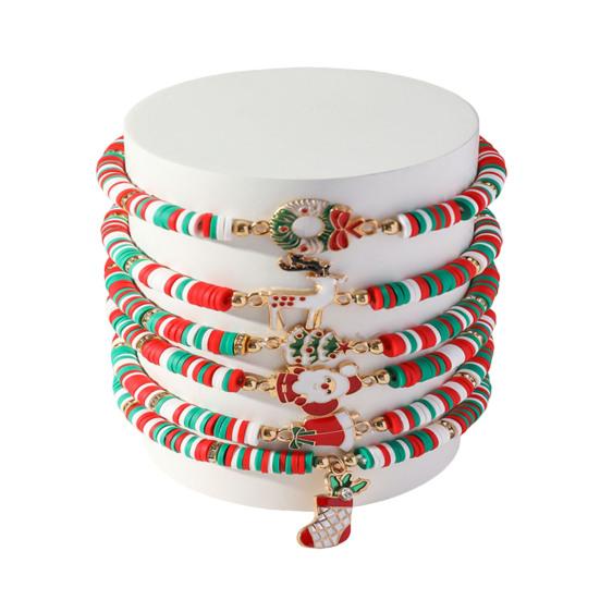 Vianočné korálkové náramky Ručne vyrobené korálky z polymérovej hmoty Elastické náramky Veľkoobchod Biela Červená Zelená Priateľstvo Sviatkovné šperky Darček pre ženy Dievčatá