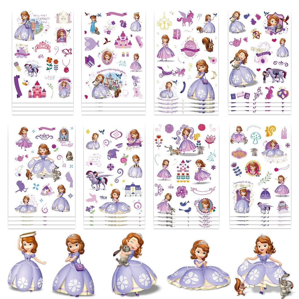 Little Princess Sofia Jigsaw Puzzle Stickers - 8 Sheets, Cartoon Character, Self-Adhesive, Waterproof.