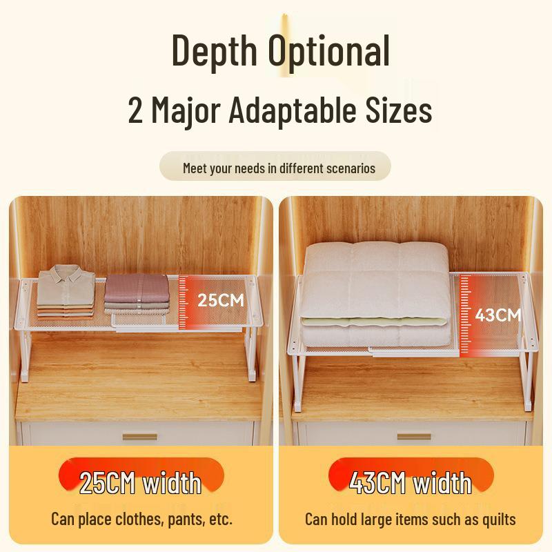 Punch-Free Retractable Kitchen Cabinet Organizer: Iron Art Grid Shelf & Stackable Wardrobe Partition.