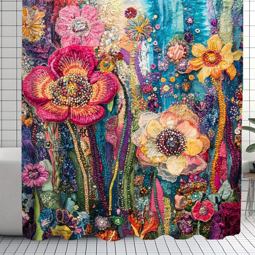 

Retro Floral Print Washable Dirt-Resistant Shower Curtain Shower Head Waterproof Polyester Bath Curtain For Home Decor W60H190(CM)-1 Pcs