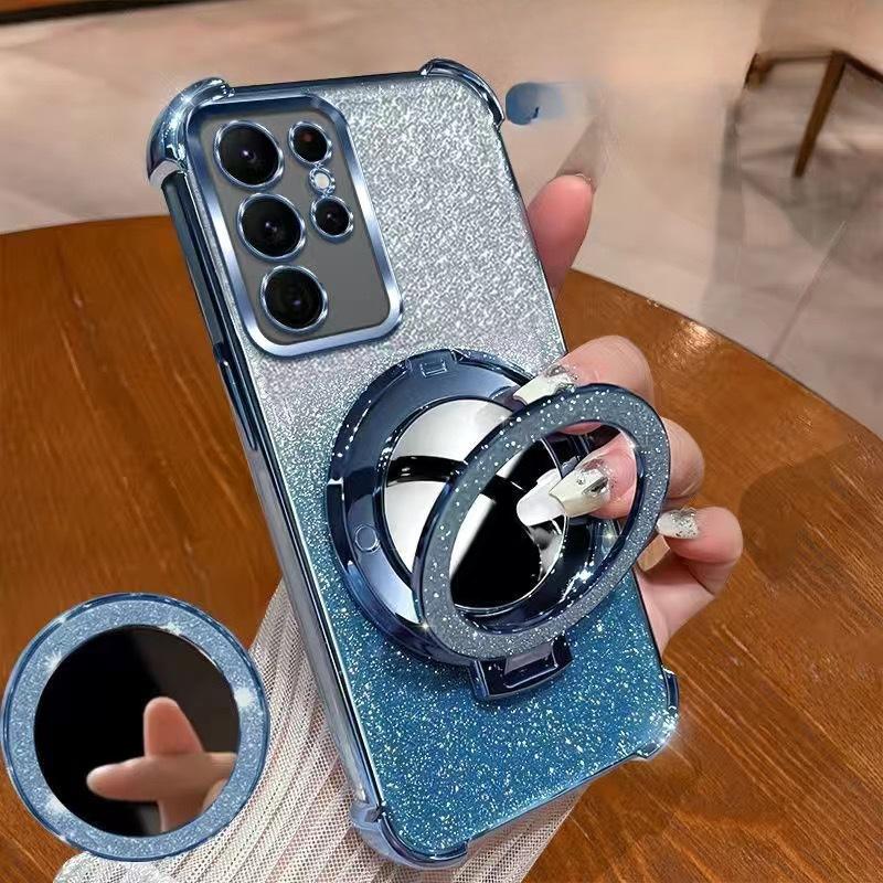 

Чехол для телефона Samsung S25ultra, Подставка с зеркалом для макияжа с блестками, Противоударный чехол S24P, Подходит для A36 - A55, Роскошный Samsung A750/A7 2018