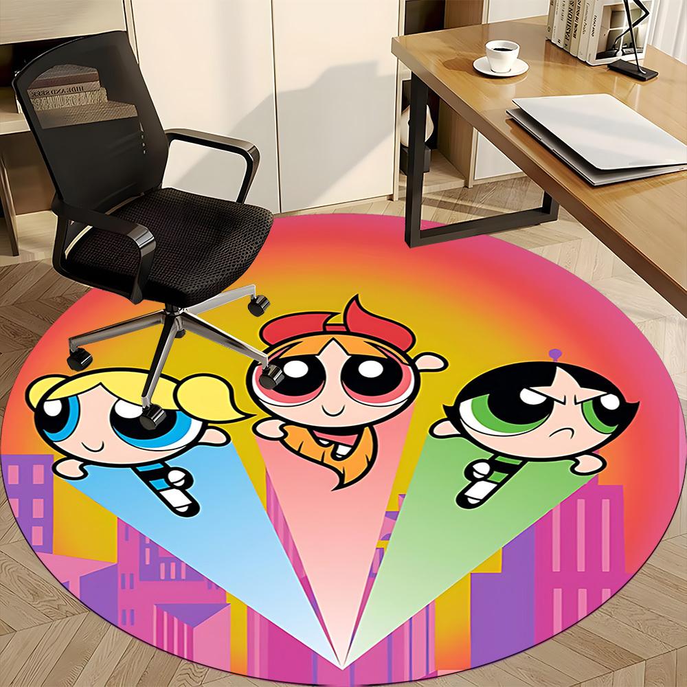 1pc Powerpuff Girls Office Round Area Rug, Under Office Chairs Bedroom Living Room Home Decor, Room Deco, Available in Various Sizes