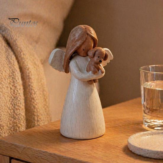 Unique Gifts for Cat Owners Angel Holding Puppy Figurine, Cute Dog Resin Statue Home Small Tabletop Sculptures Shelf Desk Decor, Handcrafted