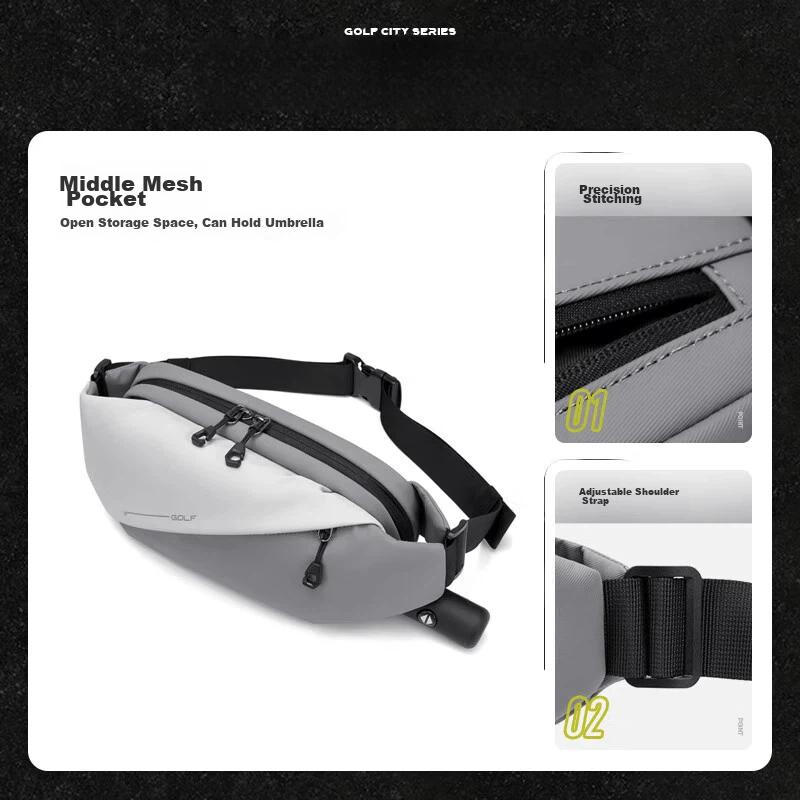 GOLF Chest Bag , Crossbody Bag, Lightweight Shoulder Bag, Phone Bag, Water-Resistant, Cycling Waist Pack, Grey-White