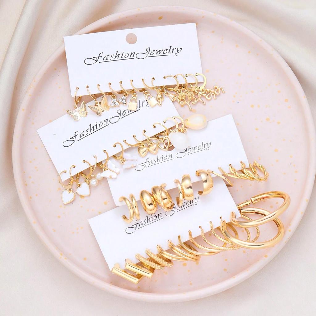 Hot-selling Metal Twist Love Butterfly Earrings Set Simple Ring Big Earrings Earrings Ear Jewelry Women