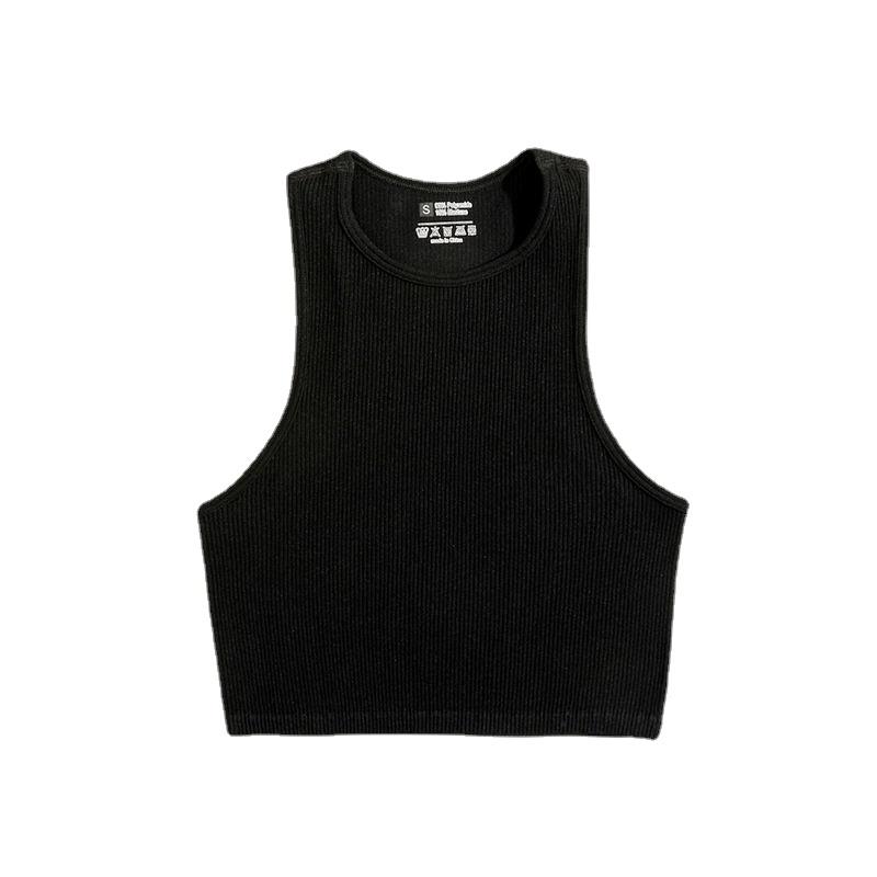 O-Ausschnitt Einfarbiges Crop-Top Damen Einfarbige Basic-T-Shirts Weste Nahtlos Streetwear Elastisches Gestrick Ärmellos Lässige Tanktops Damen