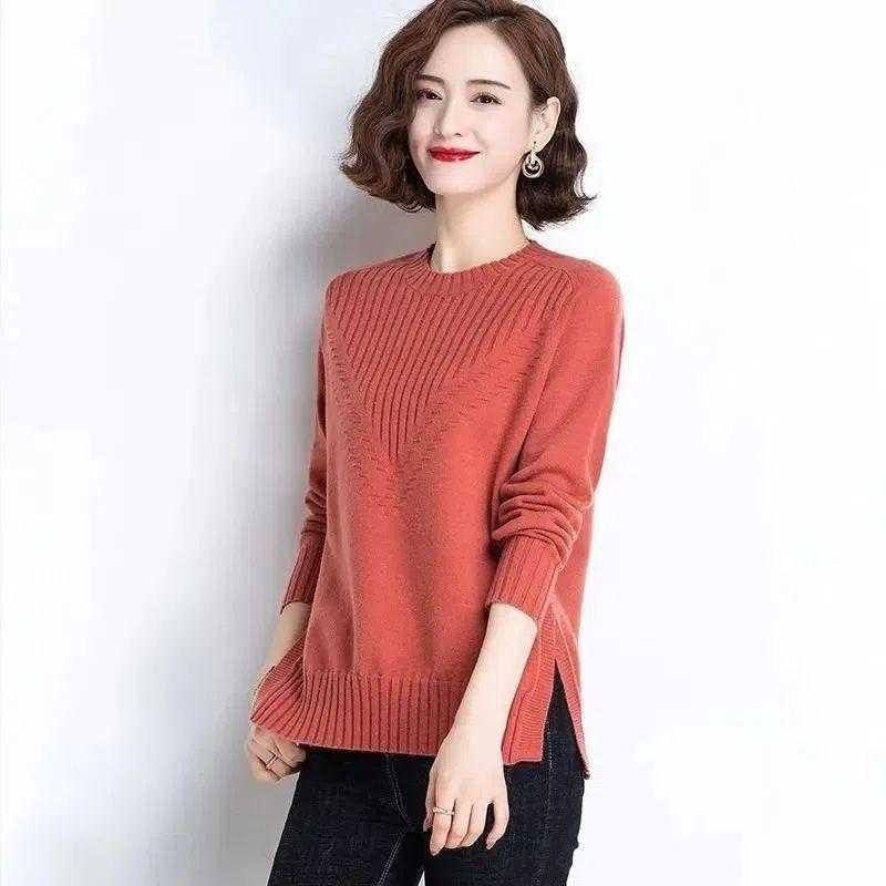 Women's Autumn and Winter Solid Color Knitted Sweater Women's Pullover Korean Version Versatile Short Sweater Top