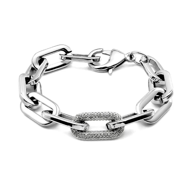 

Fashion Women Big Chunky Bracelets Chains with Blink Rhinestones Link Gold Silver Color Surgical Stainless Steel Bracelets