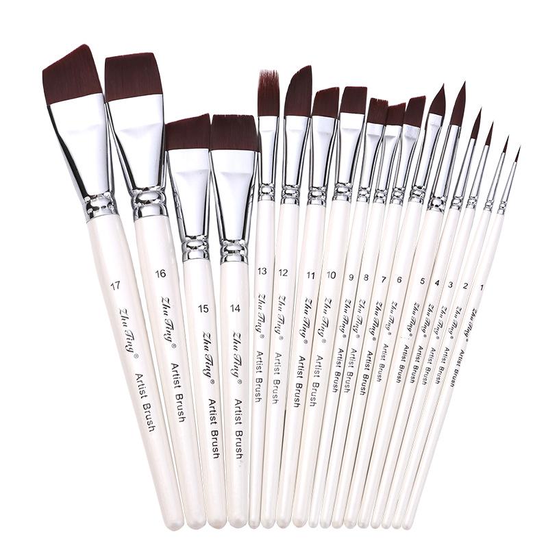 17-Piece Face Painting Brush Set: Hook Line, Embossing, Row, Flat, Oblique, Petal Brushes