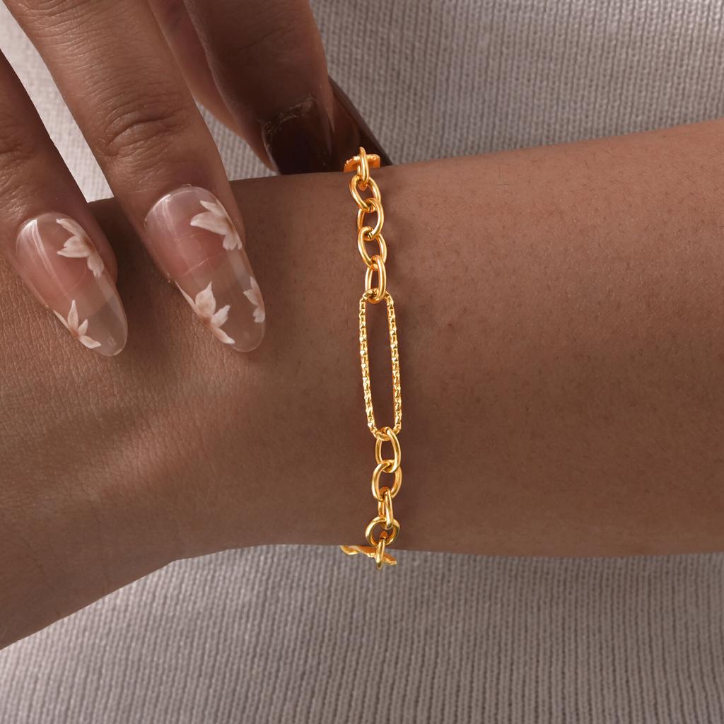 Vnox Paperclip Handmade Link Chain Bracelets,Gold Plated Stainless Steel Simple Bracelet Necklace Sets,For Women Fashion Jewelry