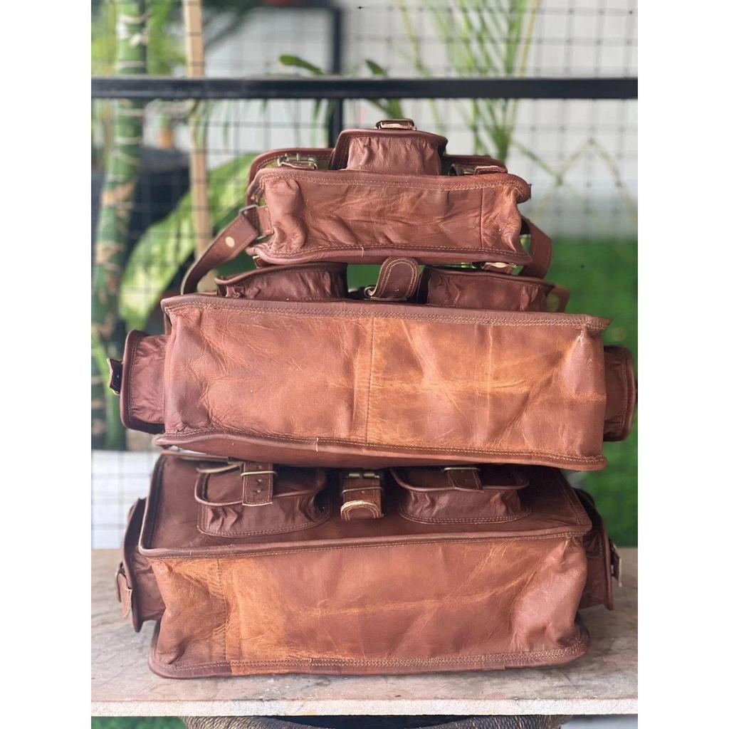 Leather Motorcycle 2 Saddle Bags Brown Side Pouch Panniers (Free Mobile Bag Size - 9 X 7 X 3 In)