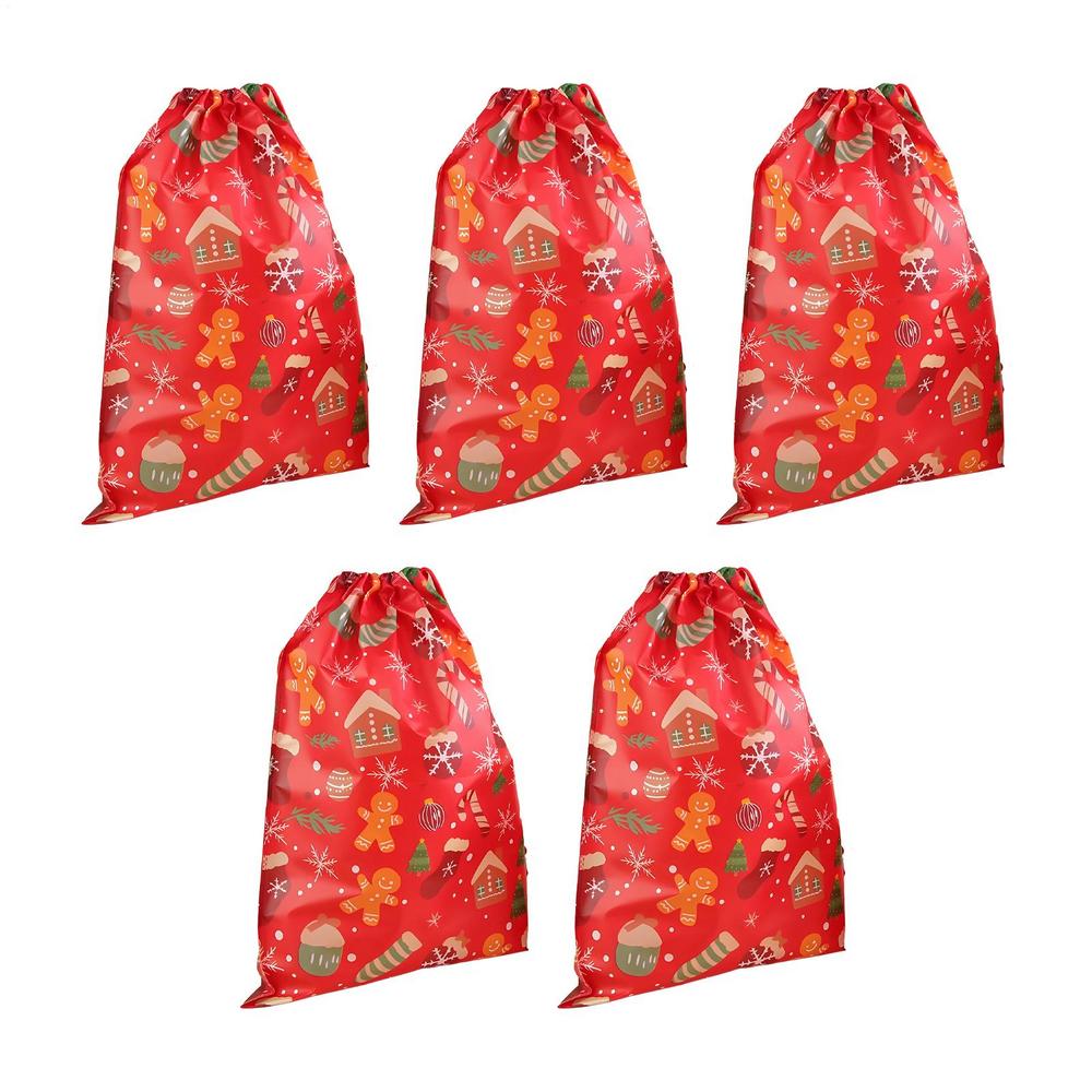 

Drawstring Christmas Bags Reusable Goodie Sack Holiday Gooide Bag With Ropes For Party Favors Stocking Stuffers Family 5pcs красный