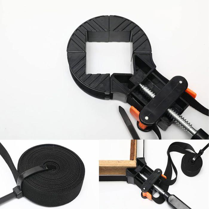 Pince d'angle réglable 4 mâchoires avec sangle 4 m - Fixateur à angle droit noir, poignée antidérapante