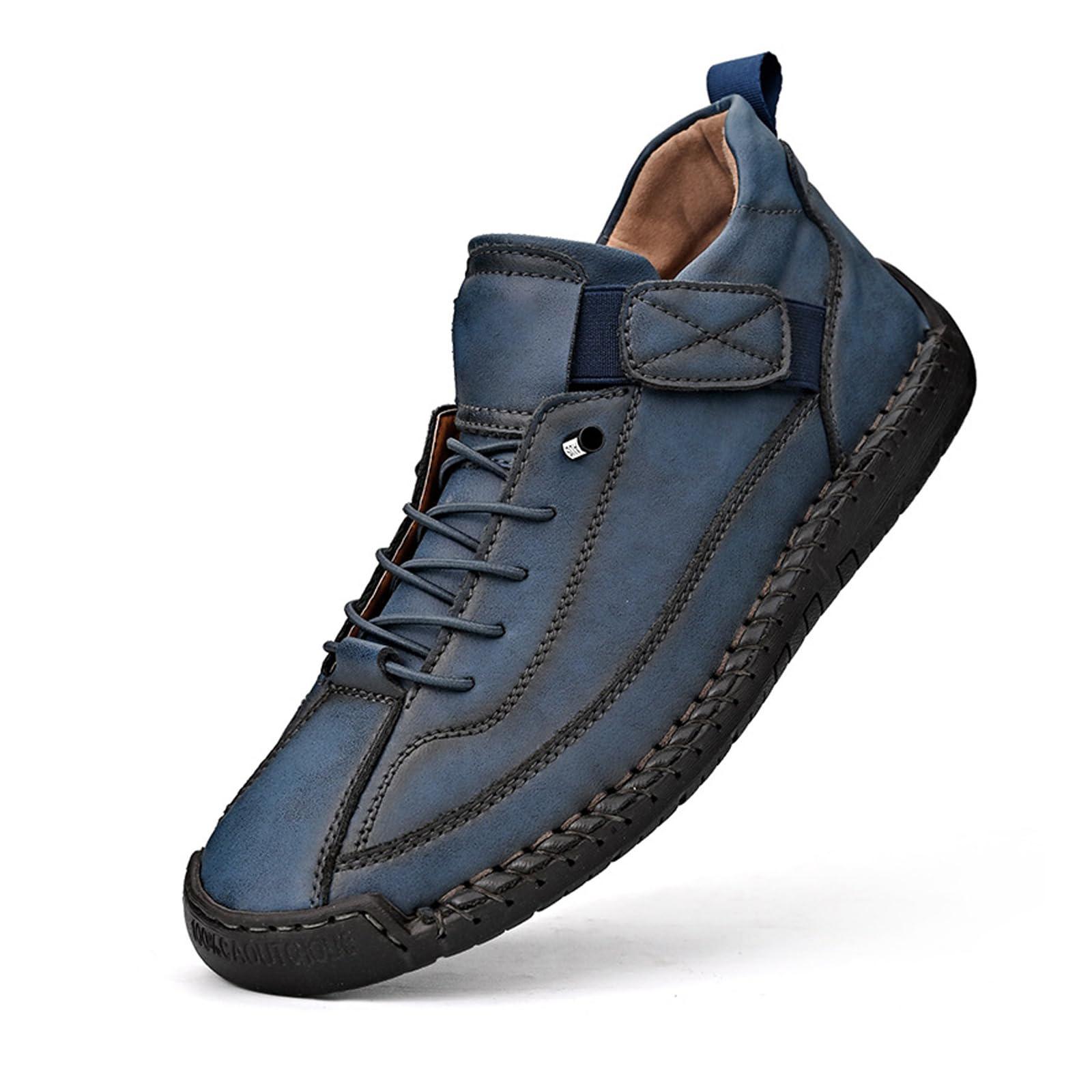 Men s Leather Shoes, Outdoor Workwear, Retro Stitching, Mid High Cut, Fashionable And Casual Men s Leather Shoes 46 синий