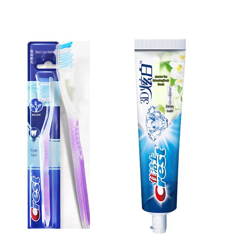 Crest Triple Care Toothbrush & 3D White Jasmine Tea Mint Toothpaste Set