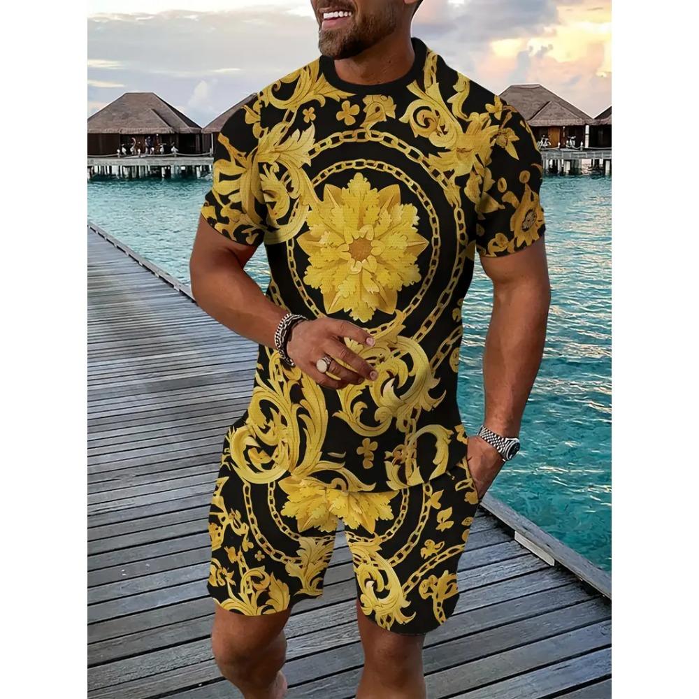 2025 Vintage Men's T-shirts Shorts Set 3D African Ethnic Style Print Casual Hawaiian Tees Suit Summer Men Women Tracksuit Outfit