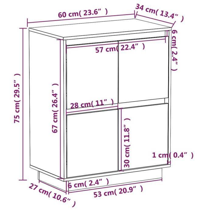 VidaXL Buffet Armoire de Rangement Organisateur de Maison Meuble de Rangement Armoire de Salon Intérieur 60x34x75 cm Bois 813375