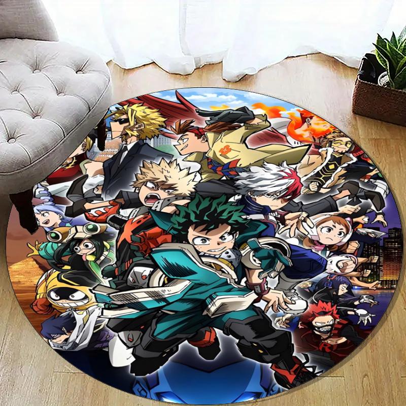 My Hero Academia Bedruckter Runder Teppich Teppich Stuhlteppich Bereichsteppich Eingang Fußmatten, für Bürostuhl Wohnzimmer Schlafzimmer Küchenraum.