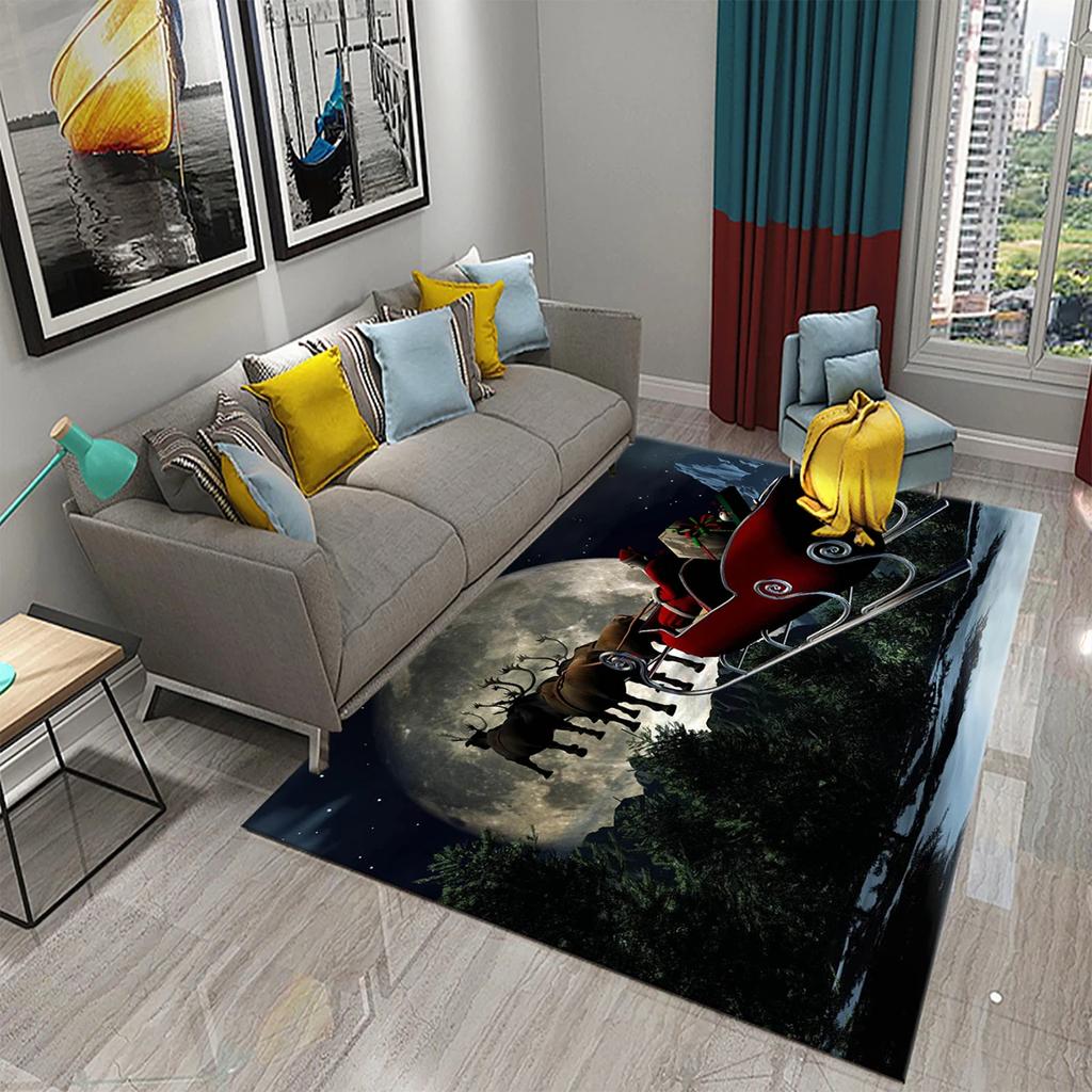 Cute Cartoon Santa Pattern Carpet Christmas Collection Living Room Bedroom Carpet Children's Room Hallway Bathroom Anti-Slip Rug