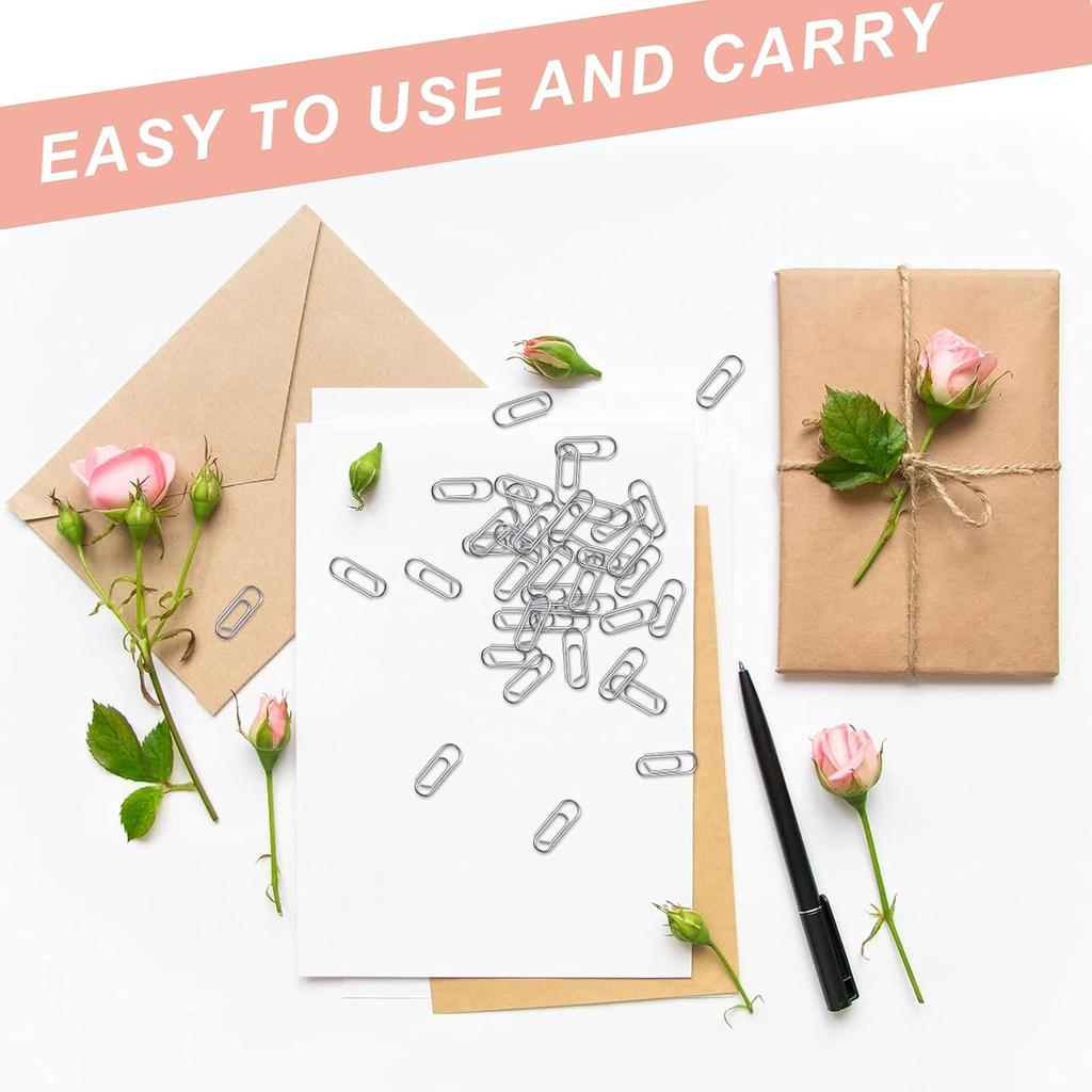 100 Pieces Metal Mini Paper Clips 0.59inches (15mm) Finish Steel Tiny Journaling Decorative Small Paper Clips Clamps Office Paperclip for Document