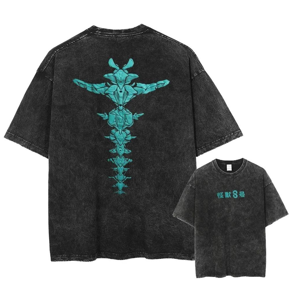 Il Kaiju No. T-shirt Oversize Lavata Vintage con 8 Personaggi Principali & Kaiju | Maglietta Streetwear Anime Sci-Fi