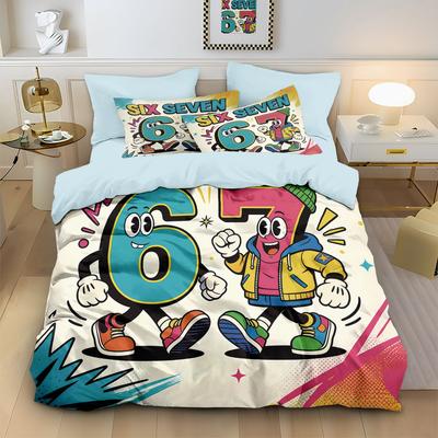 Fun Numbers Print Six Seven 67 Bedding Set 2/3pcs, Home Teens Adults Duvet Cover Set and Pillowcases, Gift for Boys and Girls