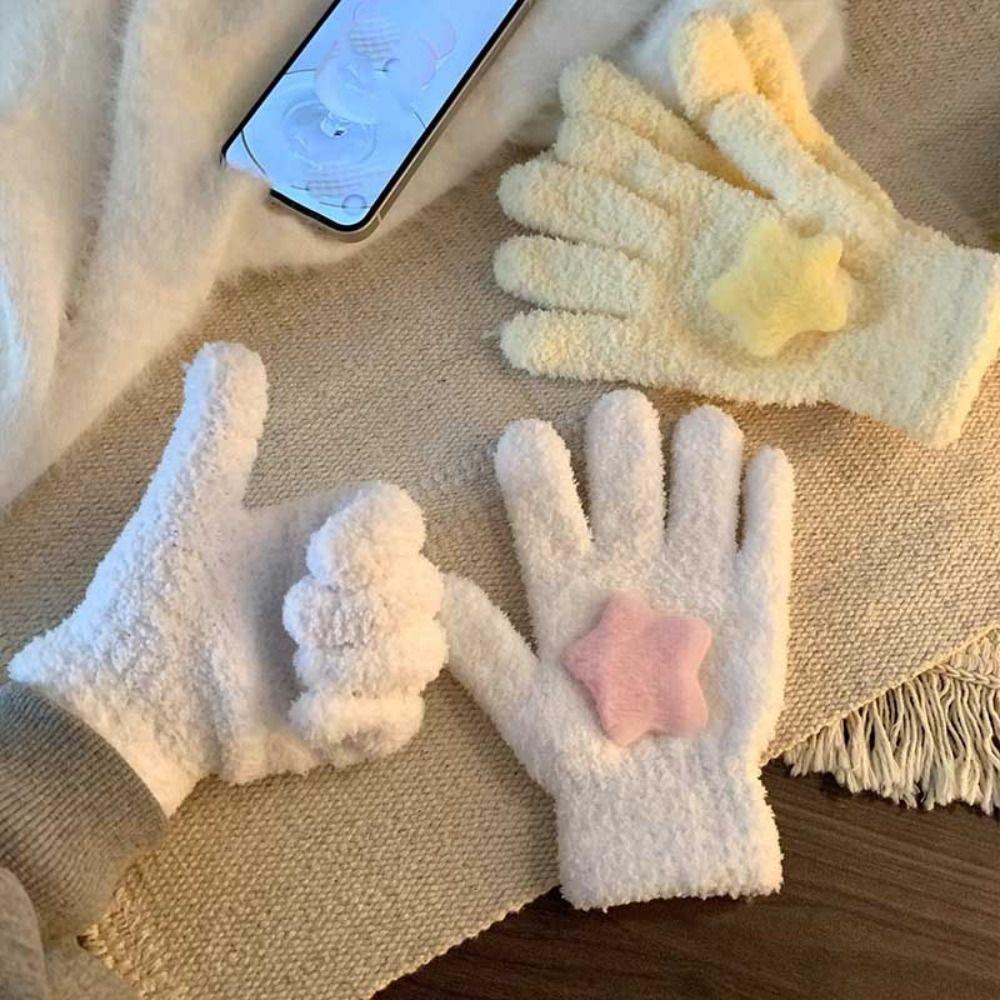 Warmer Star Plush Gloves Cycling Plush Gloves New Coral Velvet Gloves Women