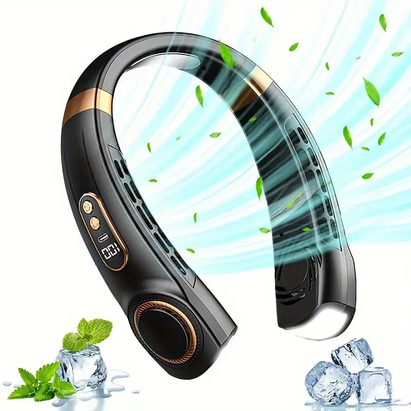 

2024 Новый мини-кондиционер, носимый вентилятор на шею, перезаряжаемый портативный вентилятор, 5 передач, светодиодный экран, 7 красочных ночных огней чёрный