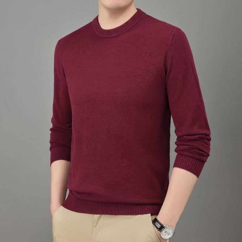 Autumn Winter Solid Color Sweater Men's Woolen Sweater Thickened Round Neck Base Warm Knitted Sweater