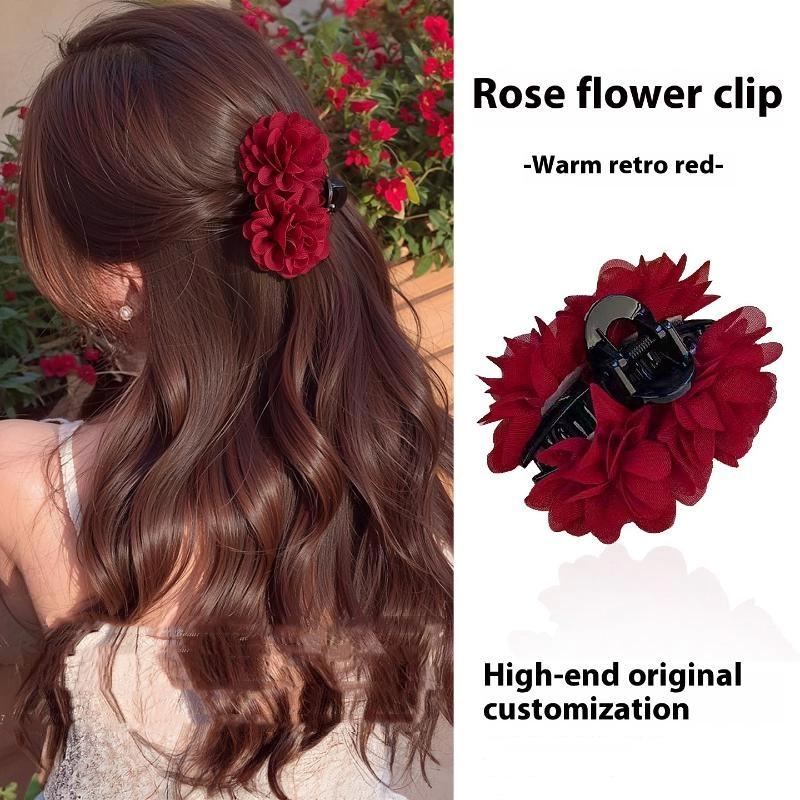 Fabric Rose Hair Claw Women Elegant Ponytail Clip Sweet Flowers Hair Clips Crab Claw Headdress Hair Accessories