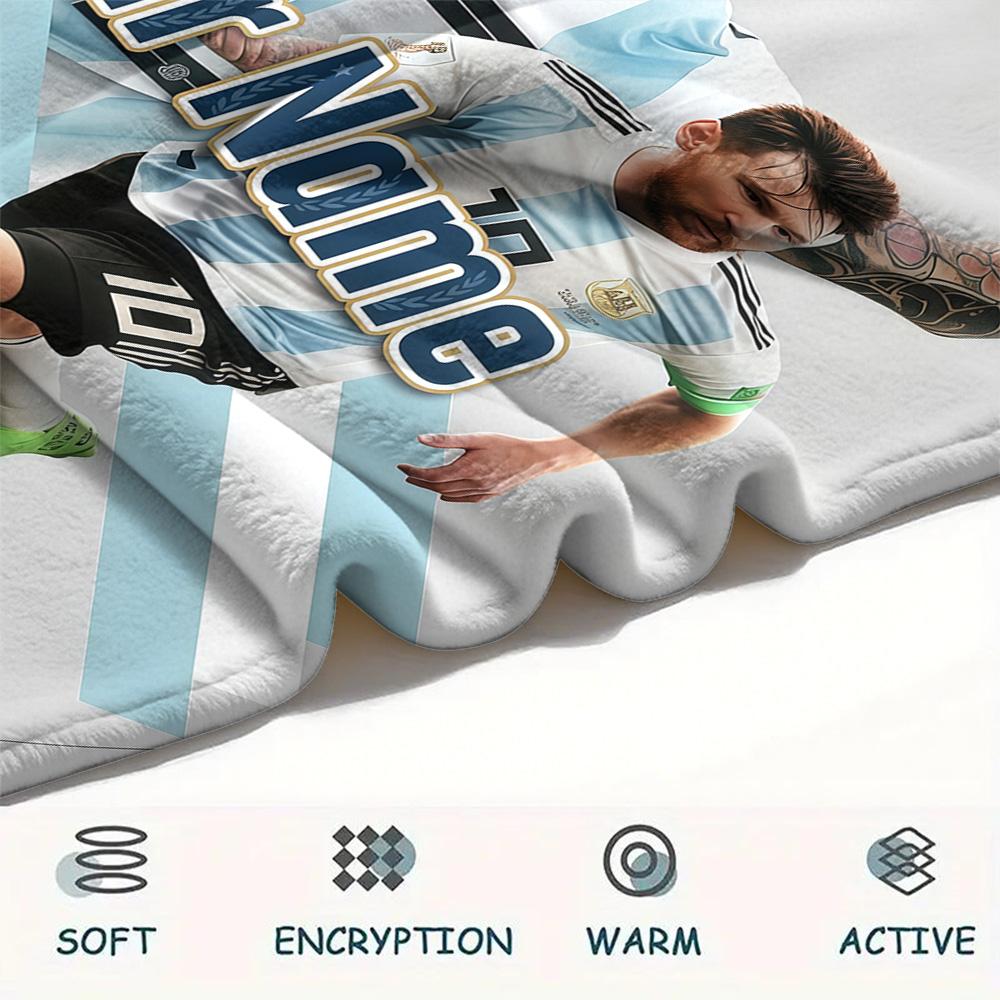 1PC Messi Custom Name Patterned Flannel Blanket Suitable For All Seasons For Home Decor Warmth And Comfort Gifts Holiday Present
