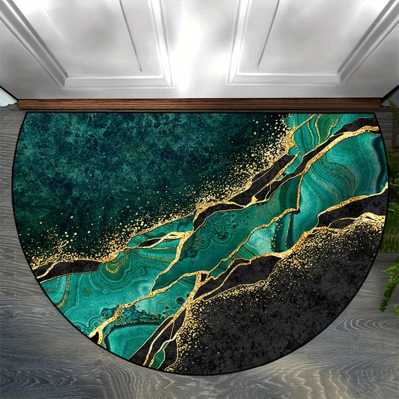 1Pcs Nordic Marble Texture Semi-Circular Carpet Emerald Green Gold Foil Non-Slip Decorative Mat 2D Print Aesthetic Rug for Front Door Porch