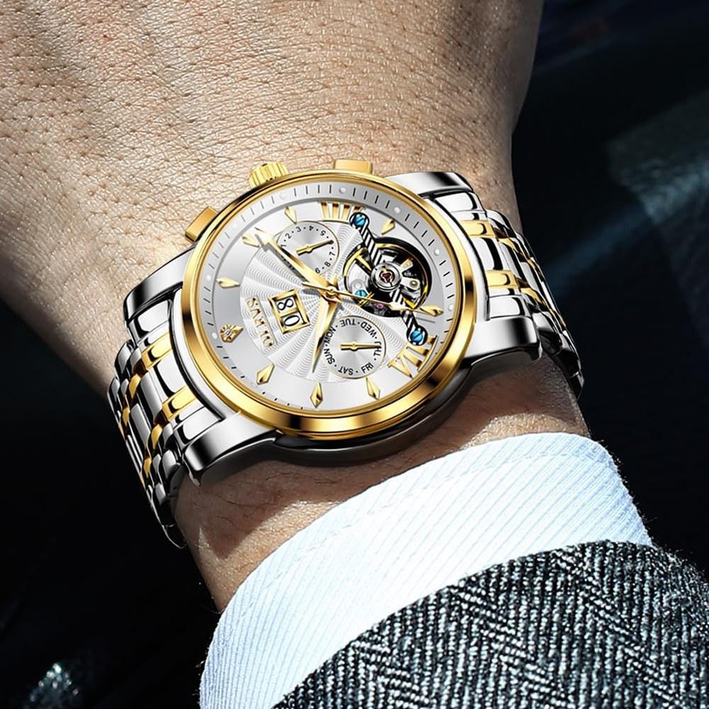 OLEVS Men's Automatic Hand-Winding Mechanical Watch Waterproof Luminous Stainless Steel Business Style