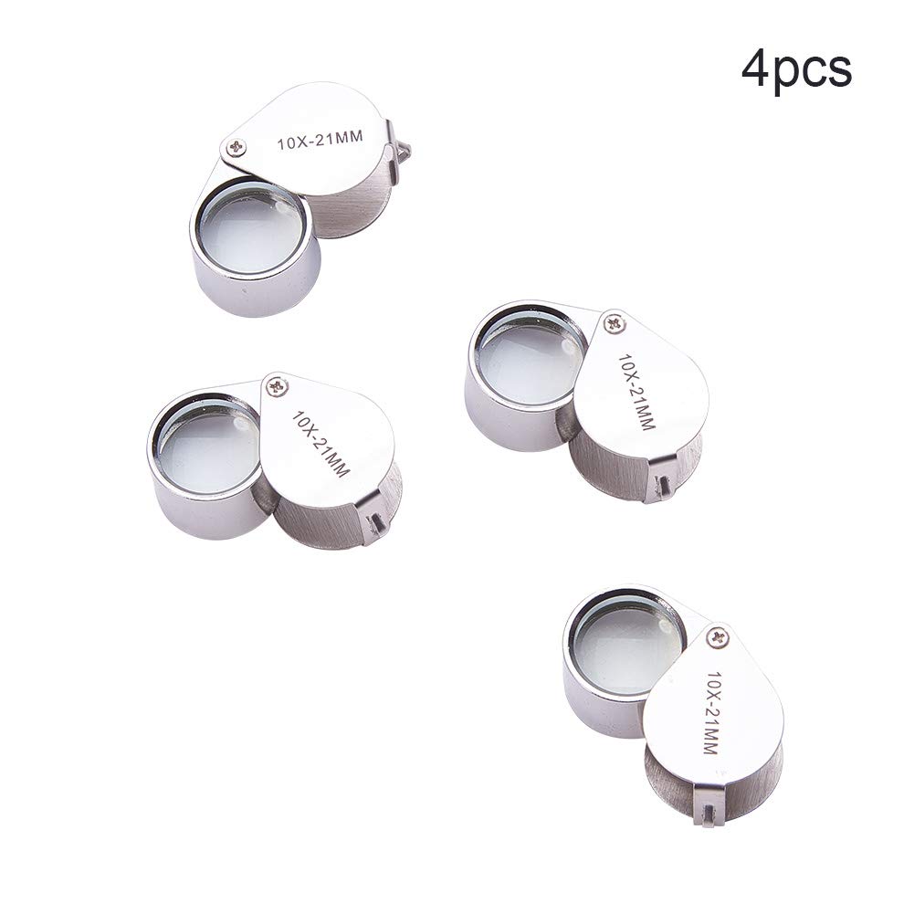 Othmro 10x Single Magnification Magnifier, 21mm Lens Diameter, Glass Lens, Pack of 4, Silver, Natural Light, Handheld Magnifier, Lightweight, Clear,