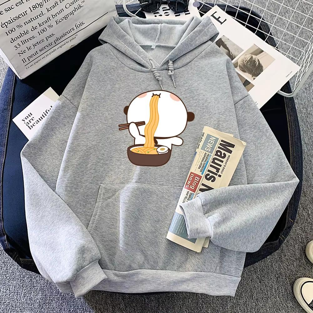 Cartoon Panda Bear Bubu Dudu Printing Hoodies Eating Ramen Graphic Sweatshirts Long Sleeve Women Winter Fleece Pullovers Kawaii