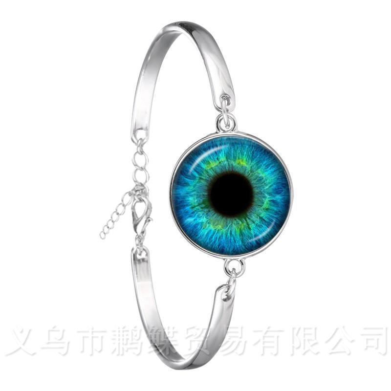 

Charming Green Eyes Evil Eye Bracelet Beautiful Animal Dragon Cats Eye 18mm Glass Cabochon Silver Plated Bangle Best Gift