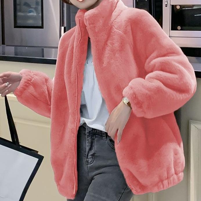 Fleece Thickened Jacket Coral Fleece Sweater Women's Autumn and Winter Design Sense Double-sided Fleece Stand-up Collar Warm Cardigan Wool Top