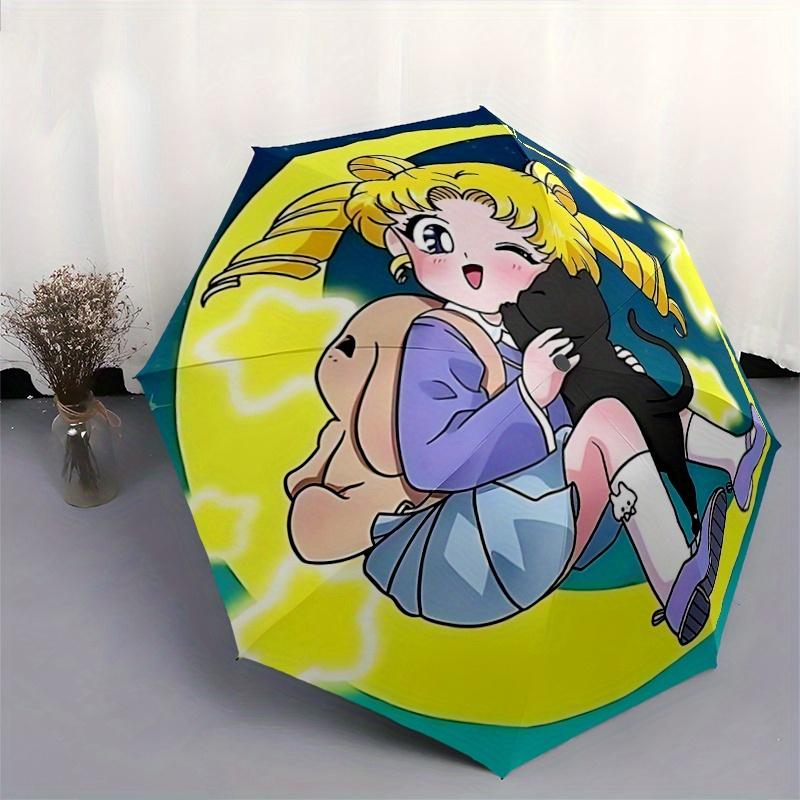 1pc Sailor Moon On the Moon Automatic Folding Umbrella - 3 Folding Design, Vivid Cartoon Pattern, Suitable for Outdoor Activities, A Gift for Fans In