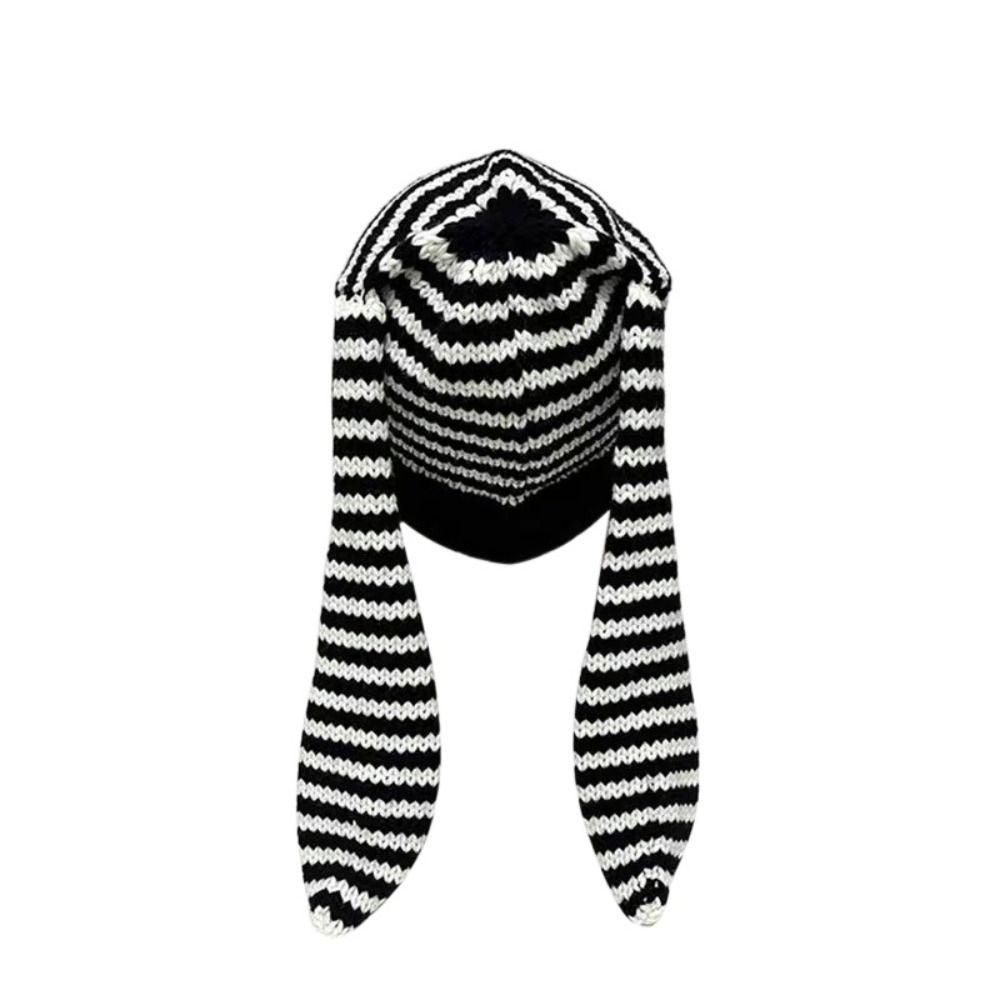 Dámská čepice Harajuku Y2K Pruhovaná lebka Ležérní klobouk s králičími uchy Venkovní