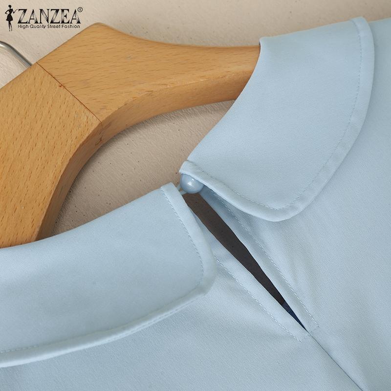 ZANZEA Women Casual Doll Collar Solid Color Short Sleeve Blouse