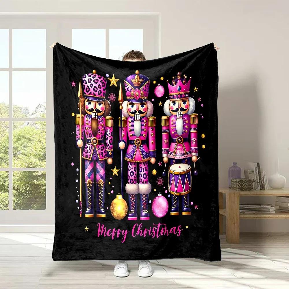 3D Christmas Nutcracker Soft Flannel Blanket for Bed Bedroom Sofa Picnic, Warm Throw Blanket for Cover Outdoor Leisure Nap Gift