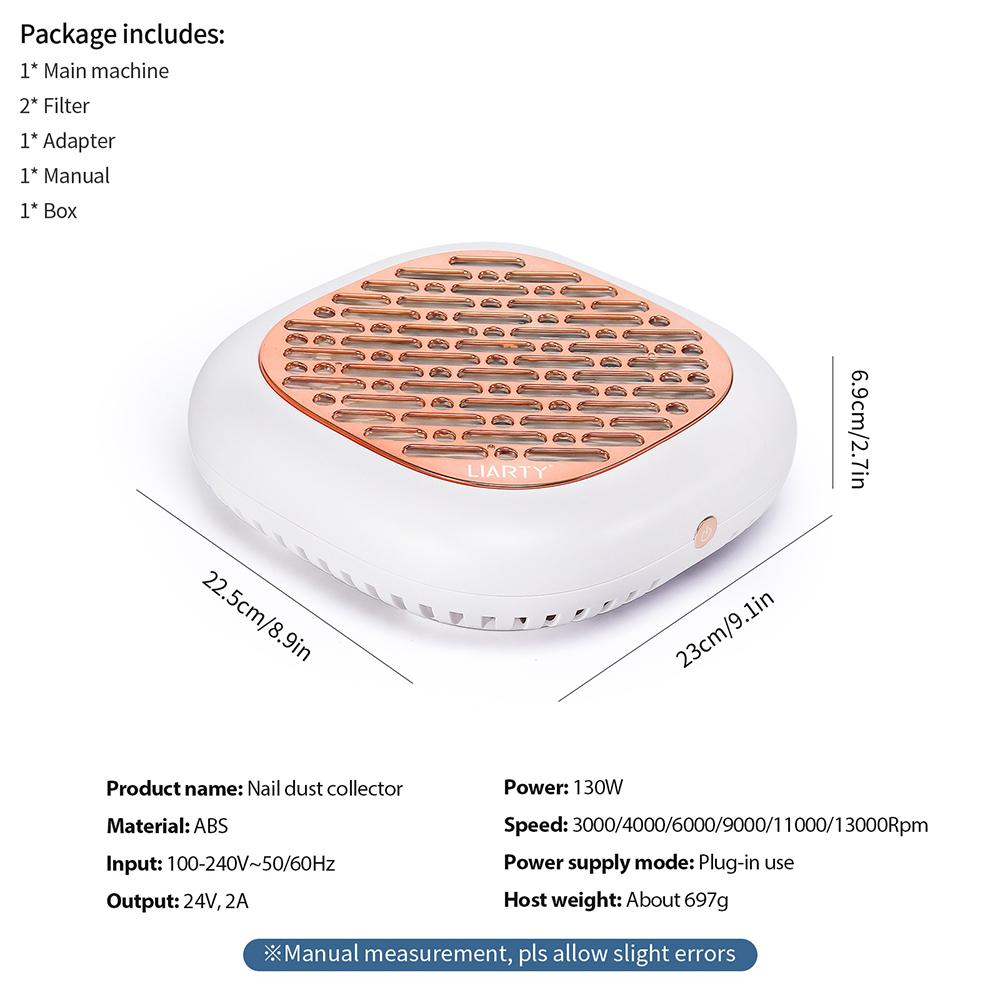 130W Brushless Nail Dust Collector Super Suction Powder Dust Extractor For Nails Art Manicure Fan Vacuum Cleaner With 2 Filter